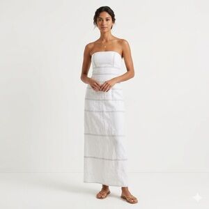 DISSH white linen Strapless Dress with contrast brown stitching size 2